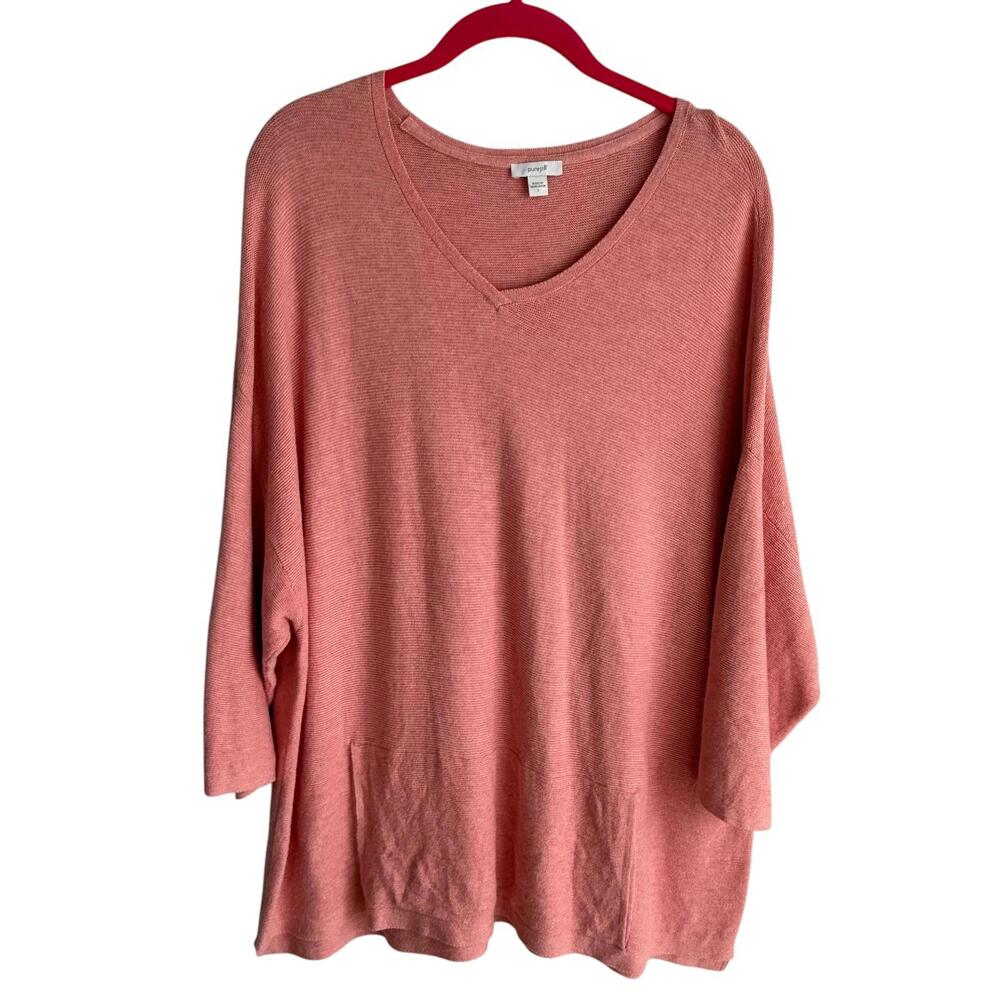 PURE JILL Light Red Langenhook Oversized‎ V-Neck Ladies Knit Sweater, L
